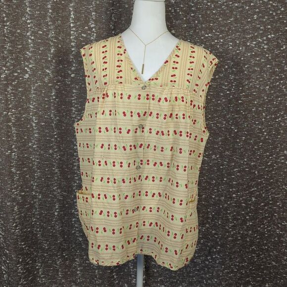 Vintage Moon Dance Sleeveless Cherry Top‎ Artist Smock Vest Pearl Snap Size 3X - Picture 1 of 8